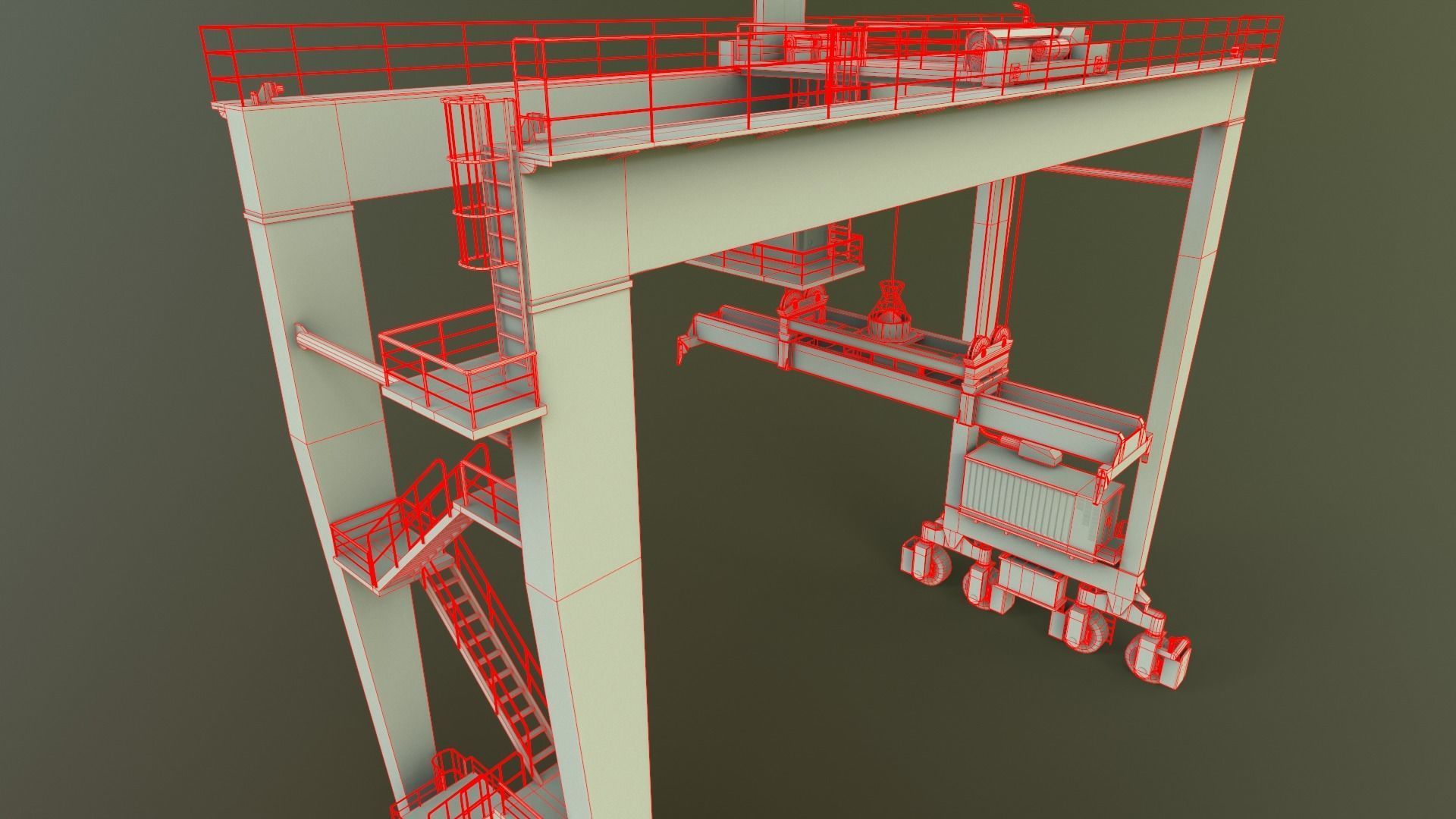 PBR Rubber Tyred Gantry Crane RTG V2 - Black Low-poly 3D model_22