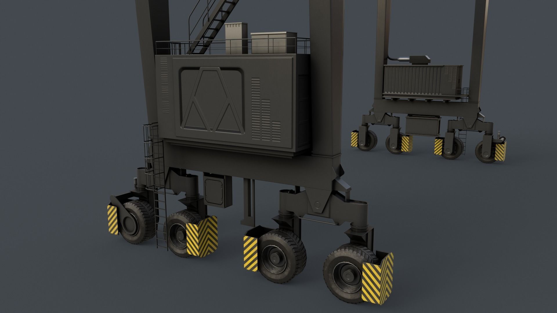 PBR Rubber Tyred Gantry Crane RTG V2 - Black Low-poly 3D model_7