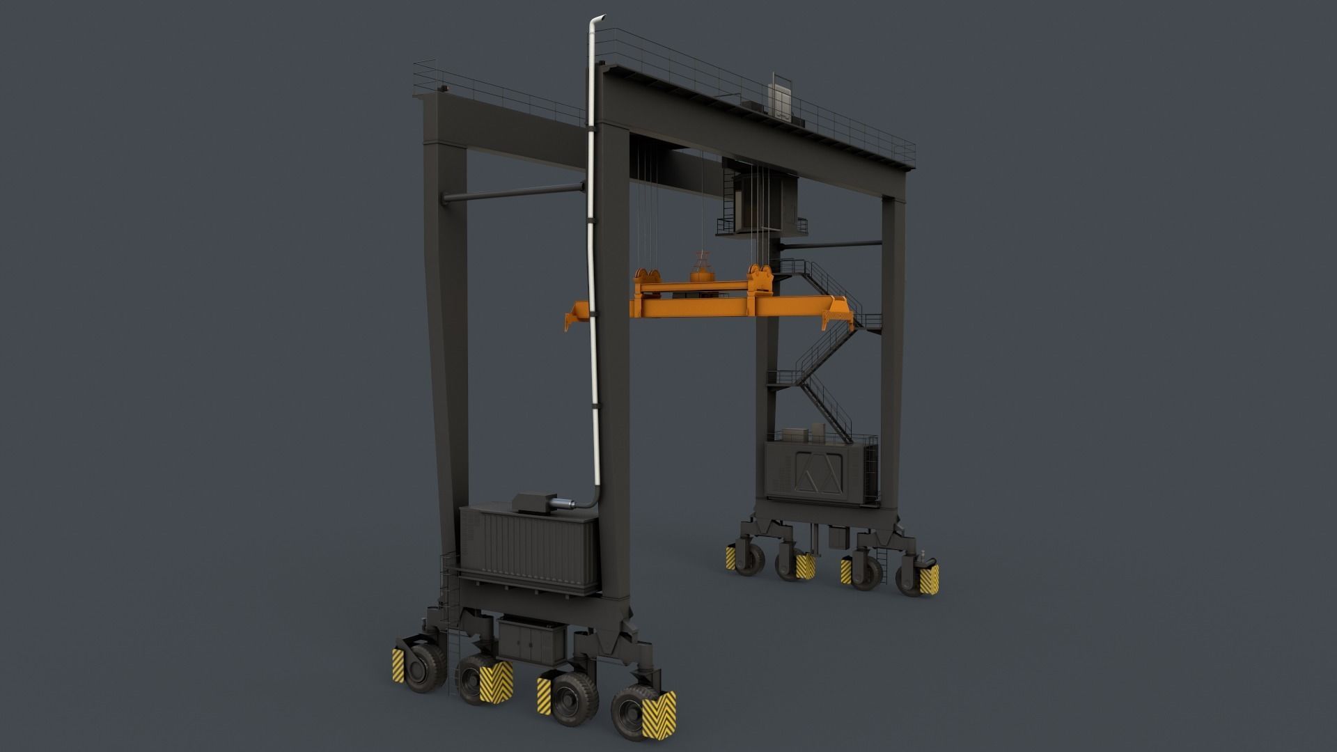 PBR Rubber Tyred Gantry Crane RTG V2 - Black Low-poly 3D model_2
