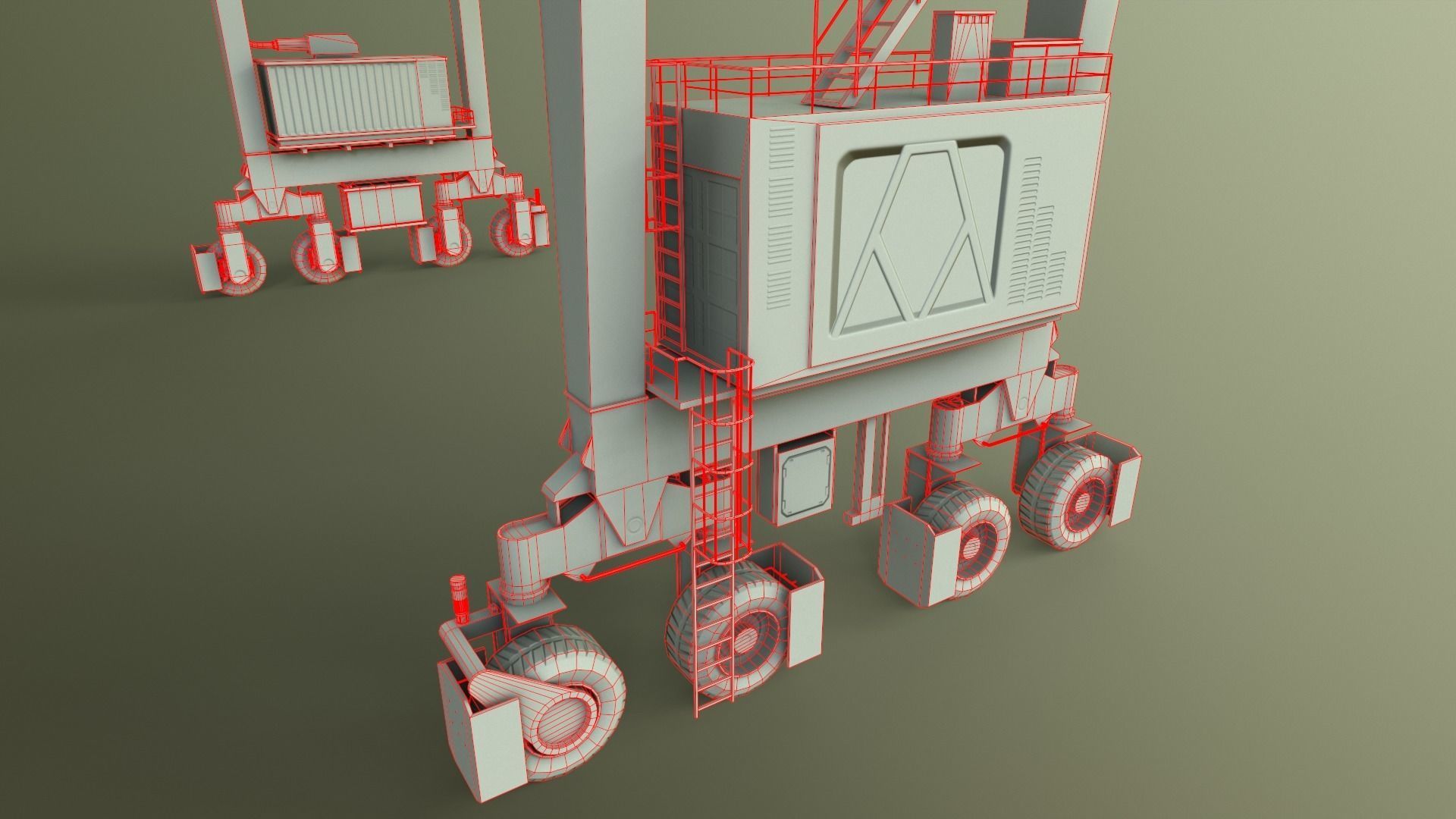 PBR Rubber Tyred Gantry Crane RTG V2 - Black Low-poly 3D model_18
