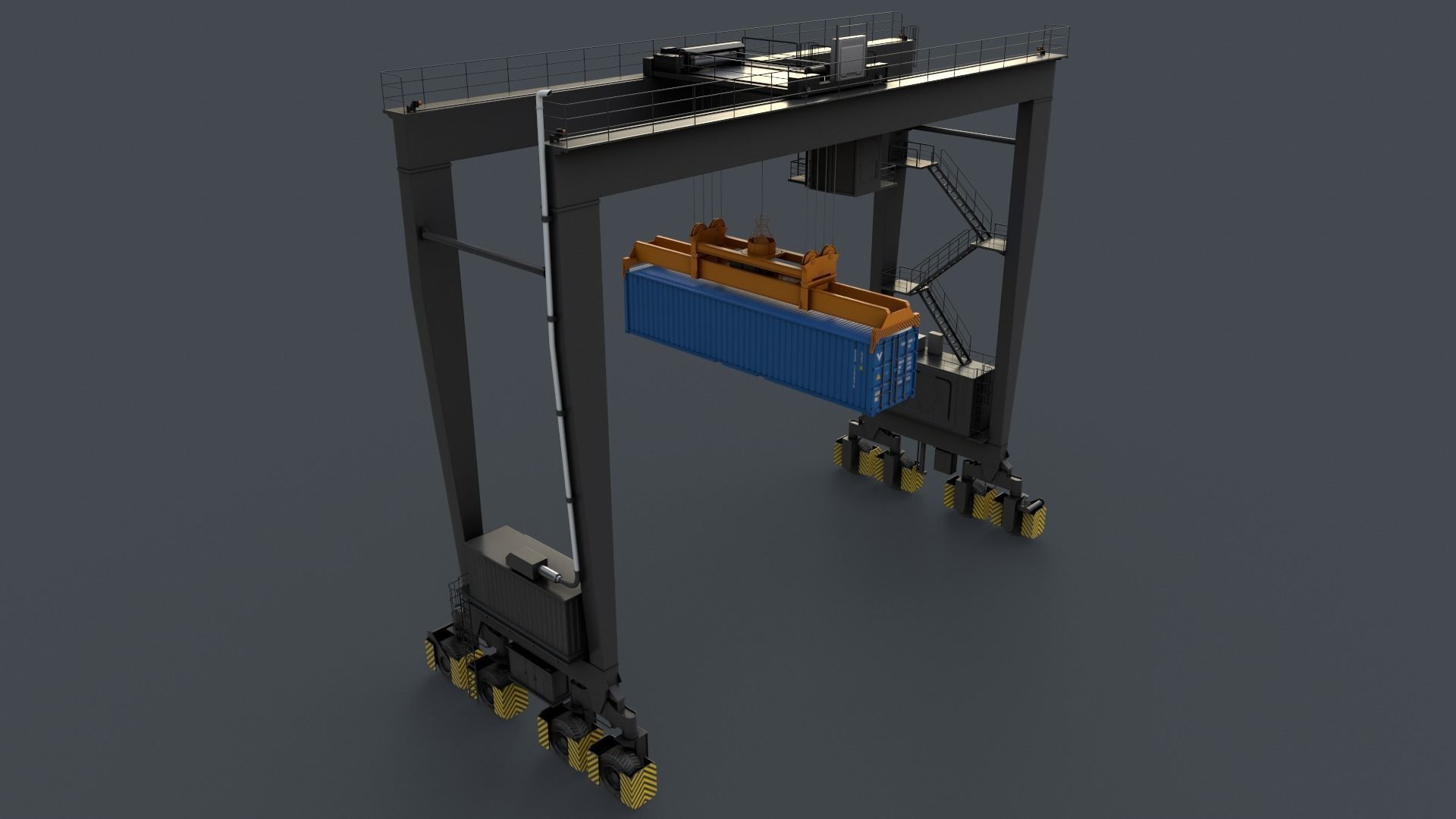 PBR Rubber Tyred Gantry Crane RTG V2 - Black Low-poly 3D model_12