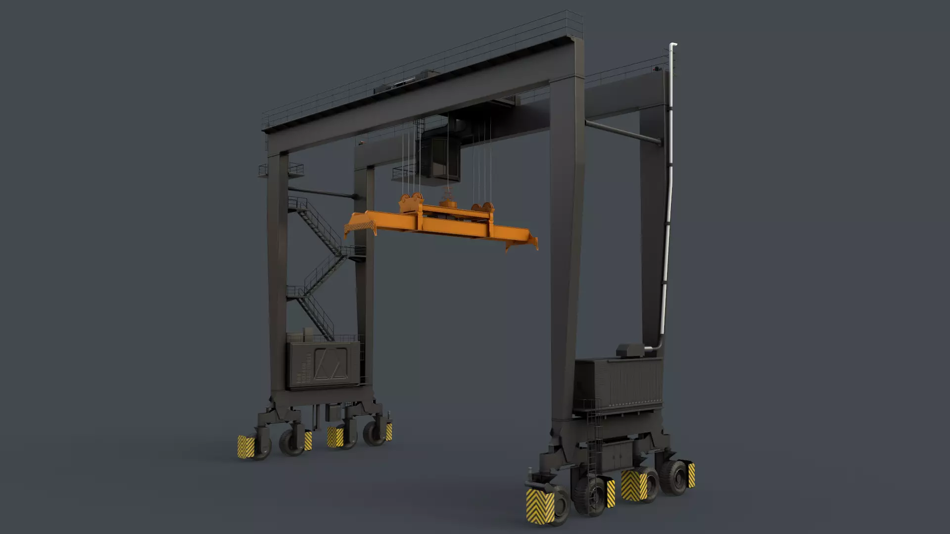 PBR Rubber Tyred Gantry Crane RTG V2 - Black Low-poly 3D model_0