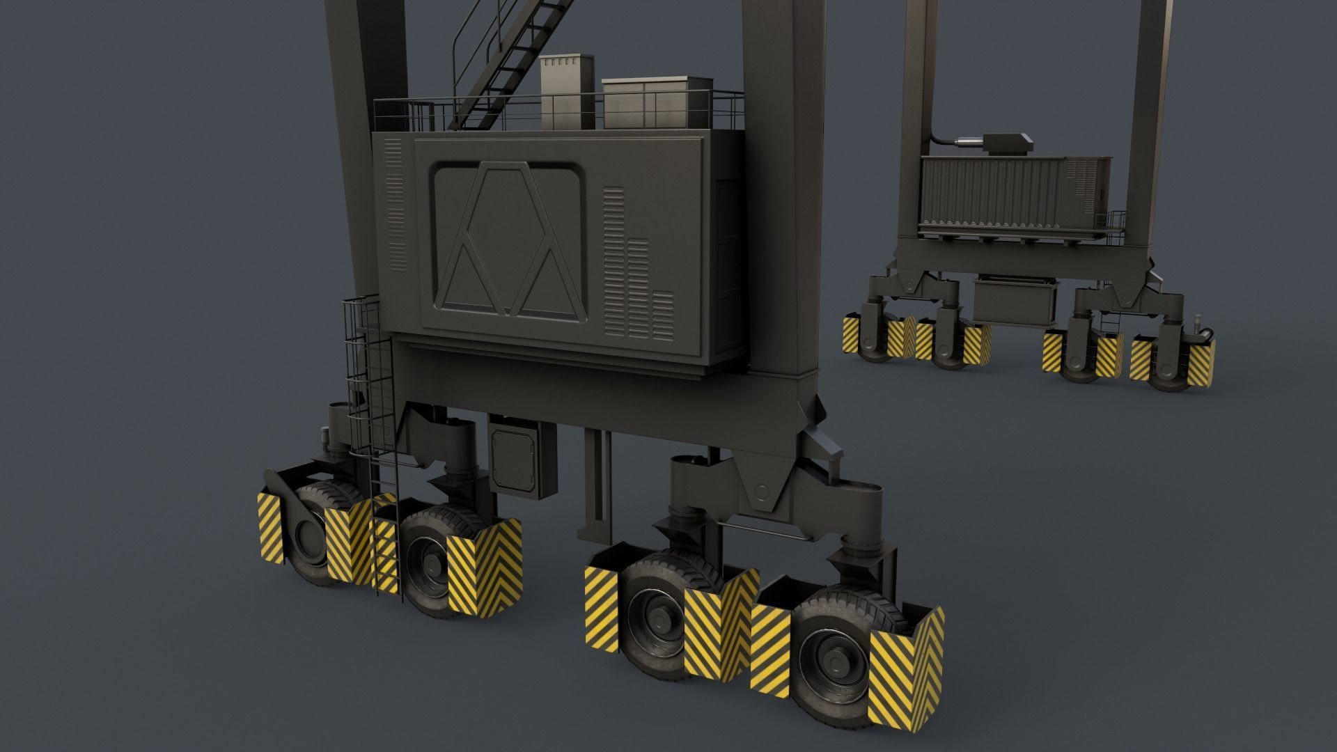 PBR Rubber Tyred Gantry Crane RTG V2 - Black Low-poly 3D model_8