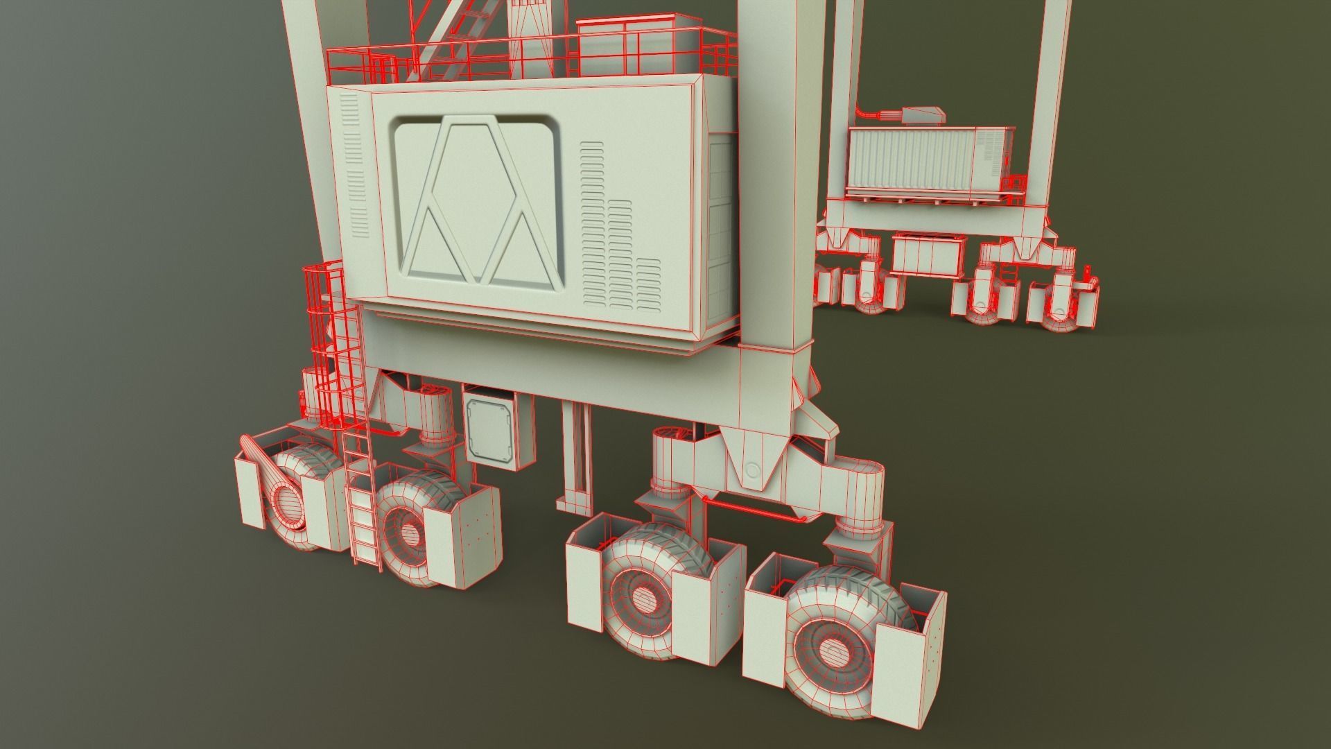 PBR Rubber Tyred Gantry Crane RTG V2 - Black Low-poly 3D model_20