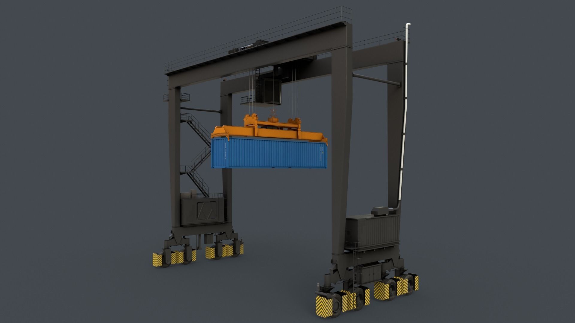 PBR Rubber Tyred Gantry Crane RTG V2 - Black Low-poly 3D model_11