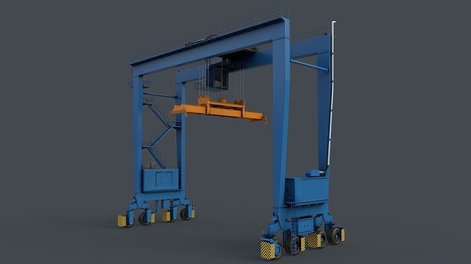 PBR Rubber Tyred Gantry Crane RTG V2 - Blue Light Low-poly 3D model