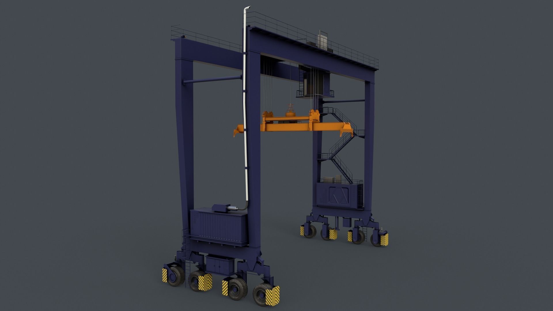 PBR Rubber Tyred Gantry Crane RTG V2 - Blue Dark Low-poly 3D model_2
