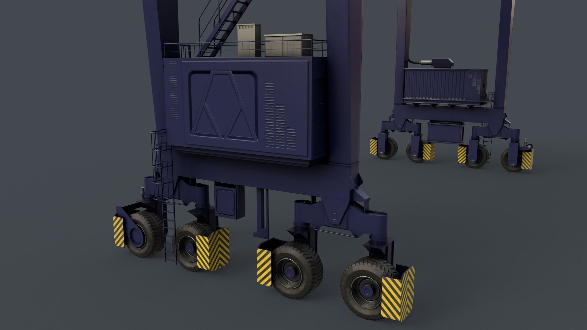 PBR Rubber Tyred Gantry Crane RTG V2 - Blue Dark Low-poly 3D model_7