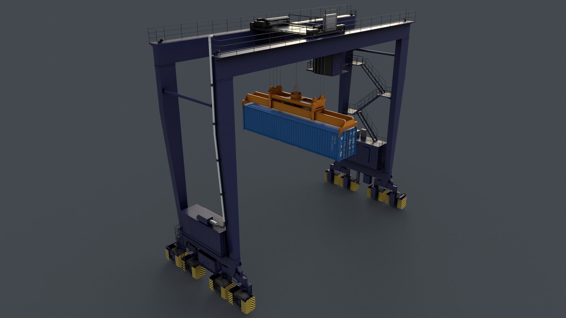 PBR Rubber Tyred Gantry Crane RTG V2 - Blue Dark Low-poly 3D model_12