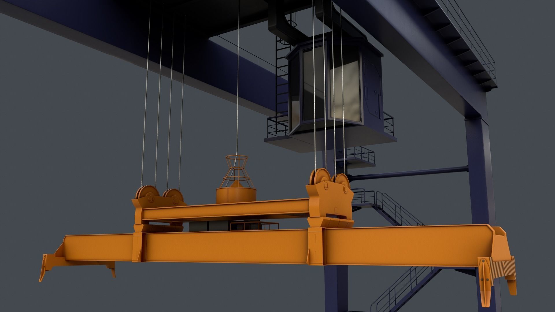 PBR Rubber Tyred Gantry Crane RTG V2 - Blue Dark Low-poly 3D model_6