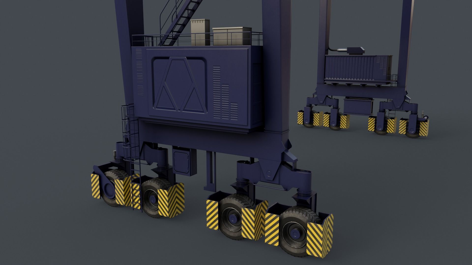 PBR Rubber Tyred Gantry Crane RTG V2 - Blue Dark Low-poly 3D model_8