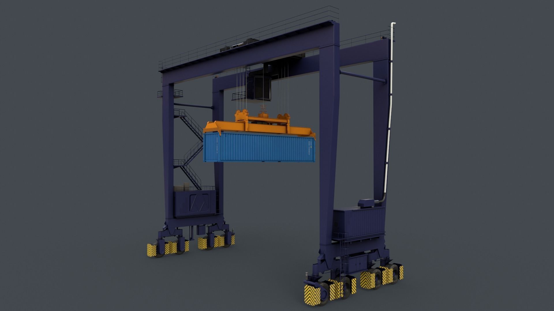 PBR Rubber Tyred Gantry Crane RTG V2 - Blue Dark Low-poly 3D model_11
