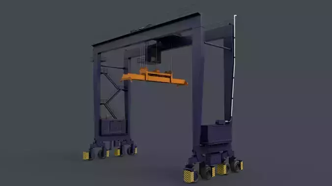 PBR Rubber Tyred Gantry Crane RTG V2 - Blue Dark Low-poly 3D model