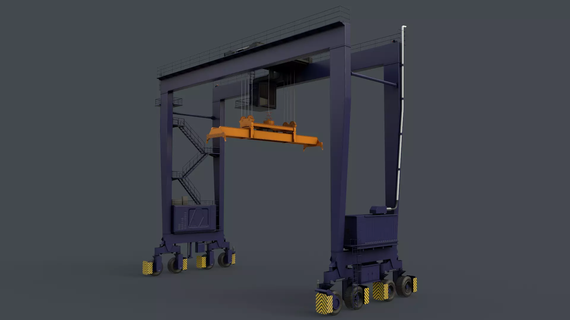 PBR Rubber Tyred Gantry Crane RTG V2 - Blue Dark Low-poly 3D model_0
