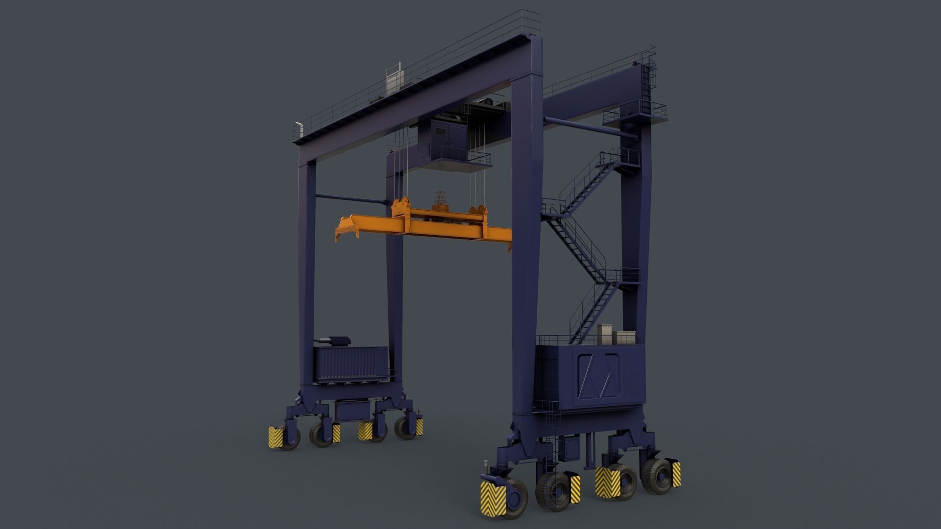 PBR Rubber Tyred Gantry Crane RTG V2 - Blue Dark Low-poly 3D model_4