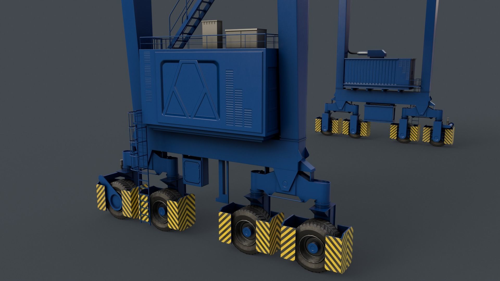 PBR Rubber Tyred Gantry Crane RTG V2 - Blue Low-poly 3D model_8