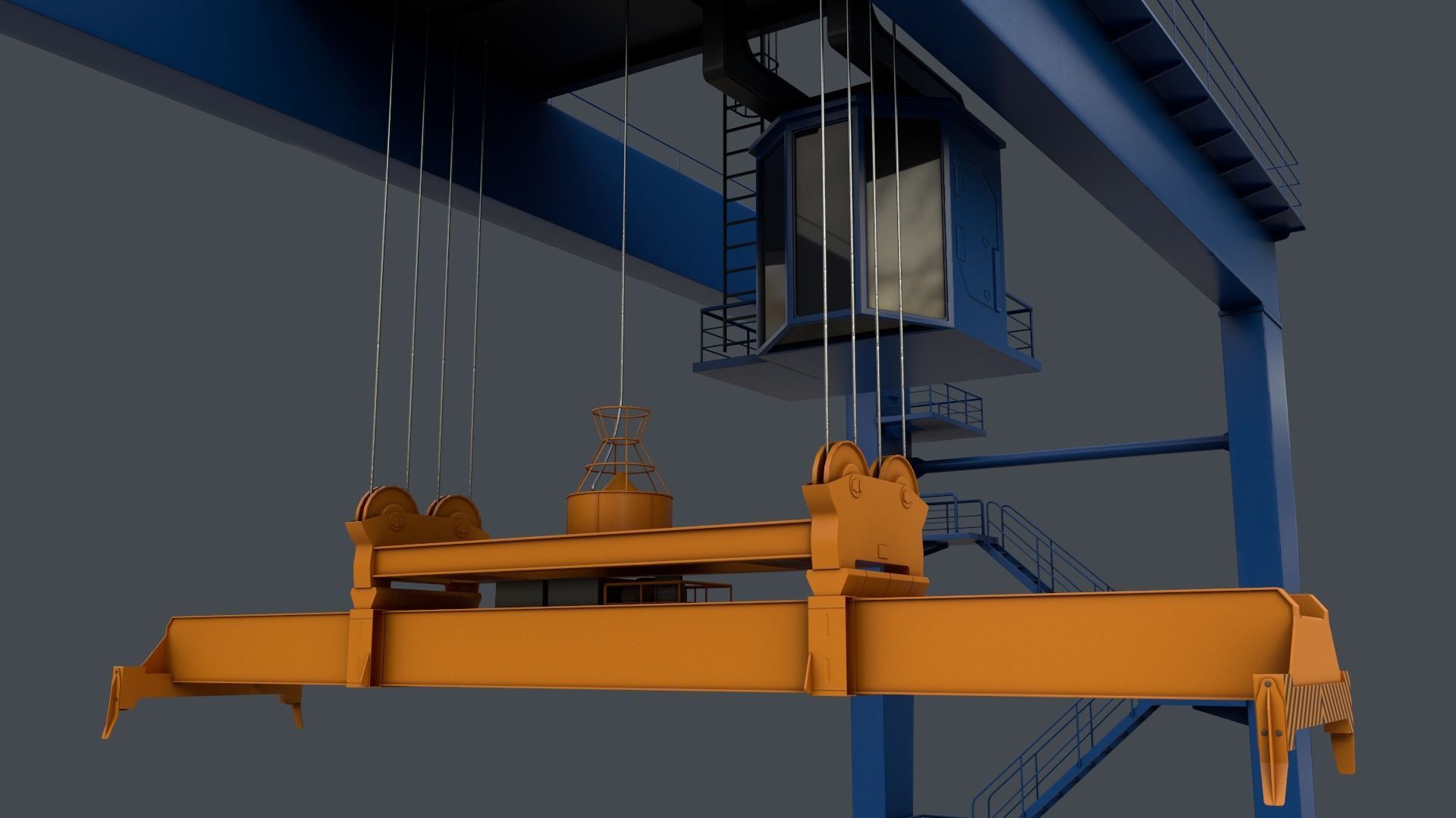 PBR Rubber Tyred Gantry Crane RTG V2 - Blue Low-poly 3D model_6