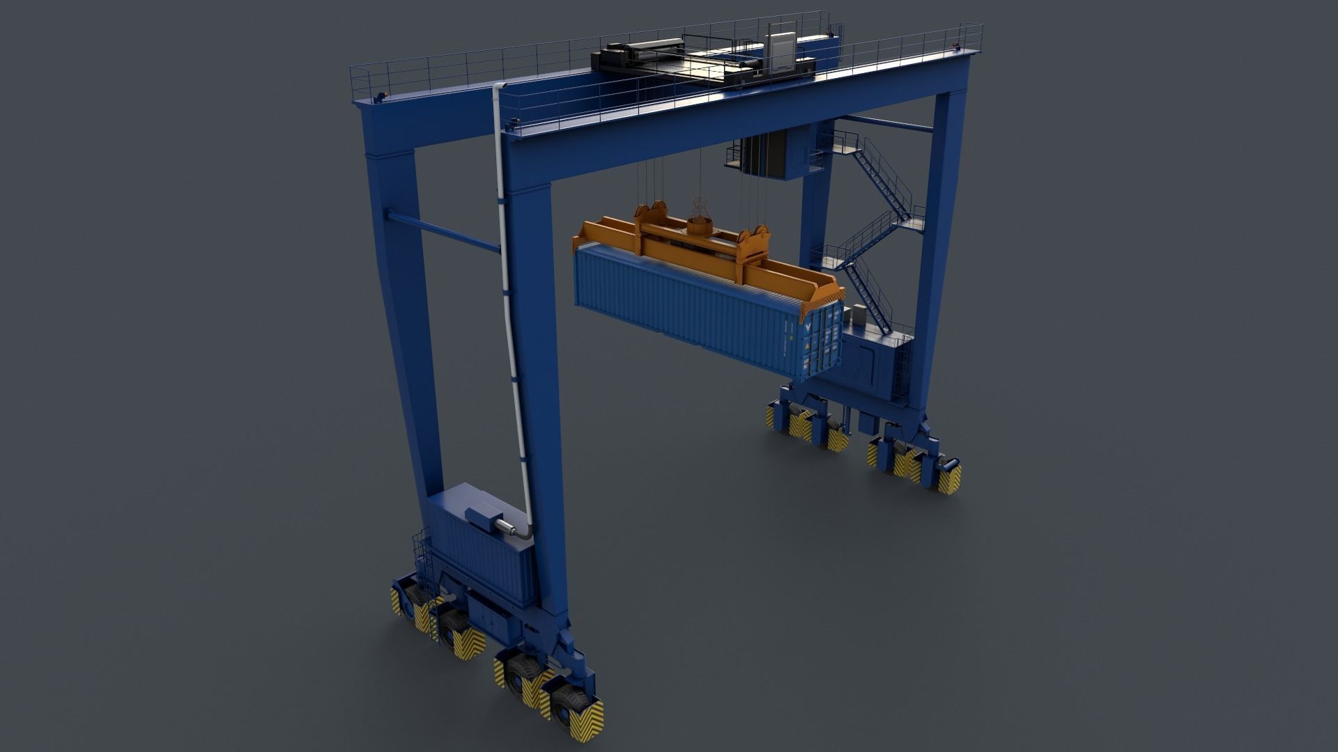 PBR Rubber Tyred Gantry Crane RTG V2 - Blue Low-poly 3D model_12