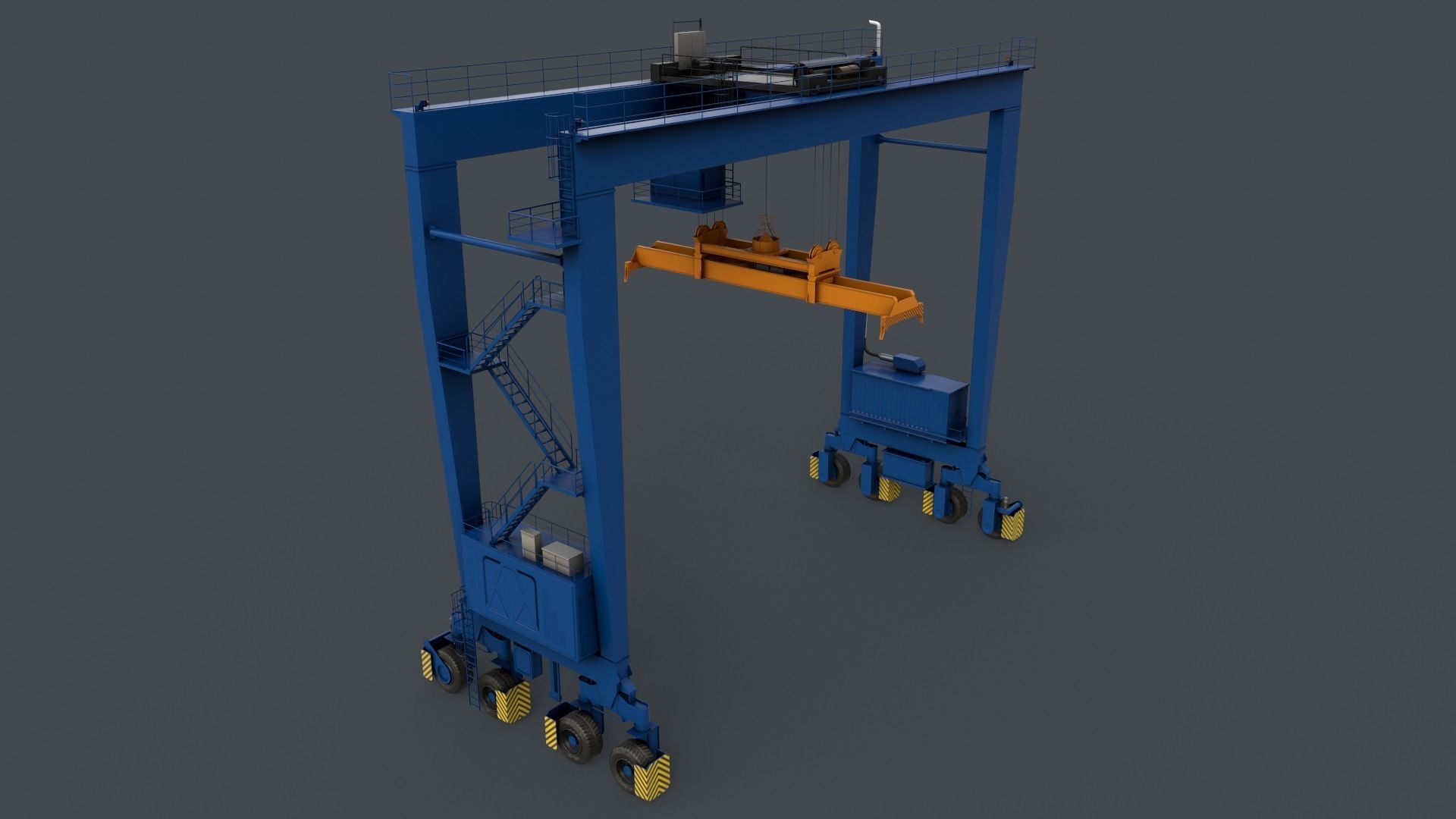 PBR Rubber Tyred Gantry Crane RTG V2 - Blue Low-poly 3D model_5