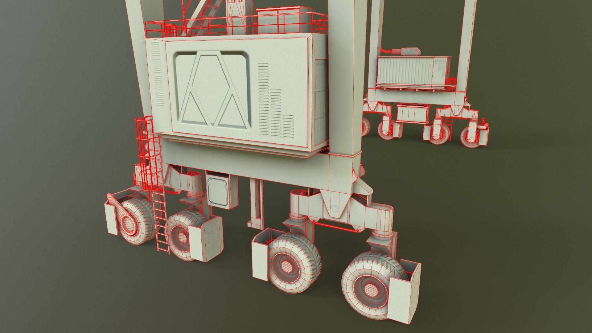 PBR Rubber Tyred Gantry Crane RTG V2 - Blue Low-poly 3D model_19