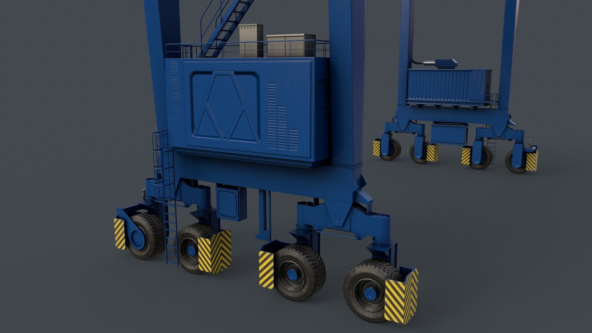 PBR Rubber Tyred Gantry Crane RTG V2 - Blue Low-poly 3D model_7