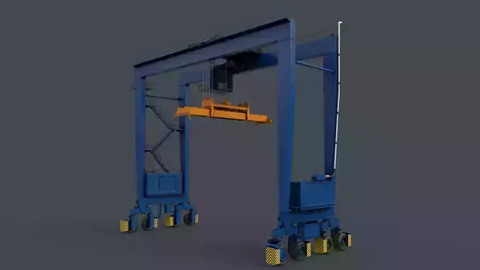 PBR Rubber Tyred Gantry Crane RTG V2 - Blue Low-poly 3D model