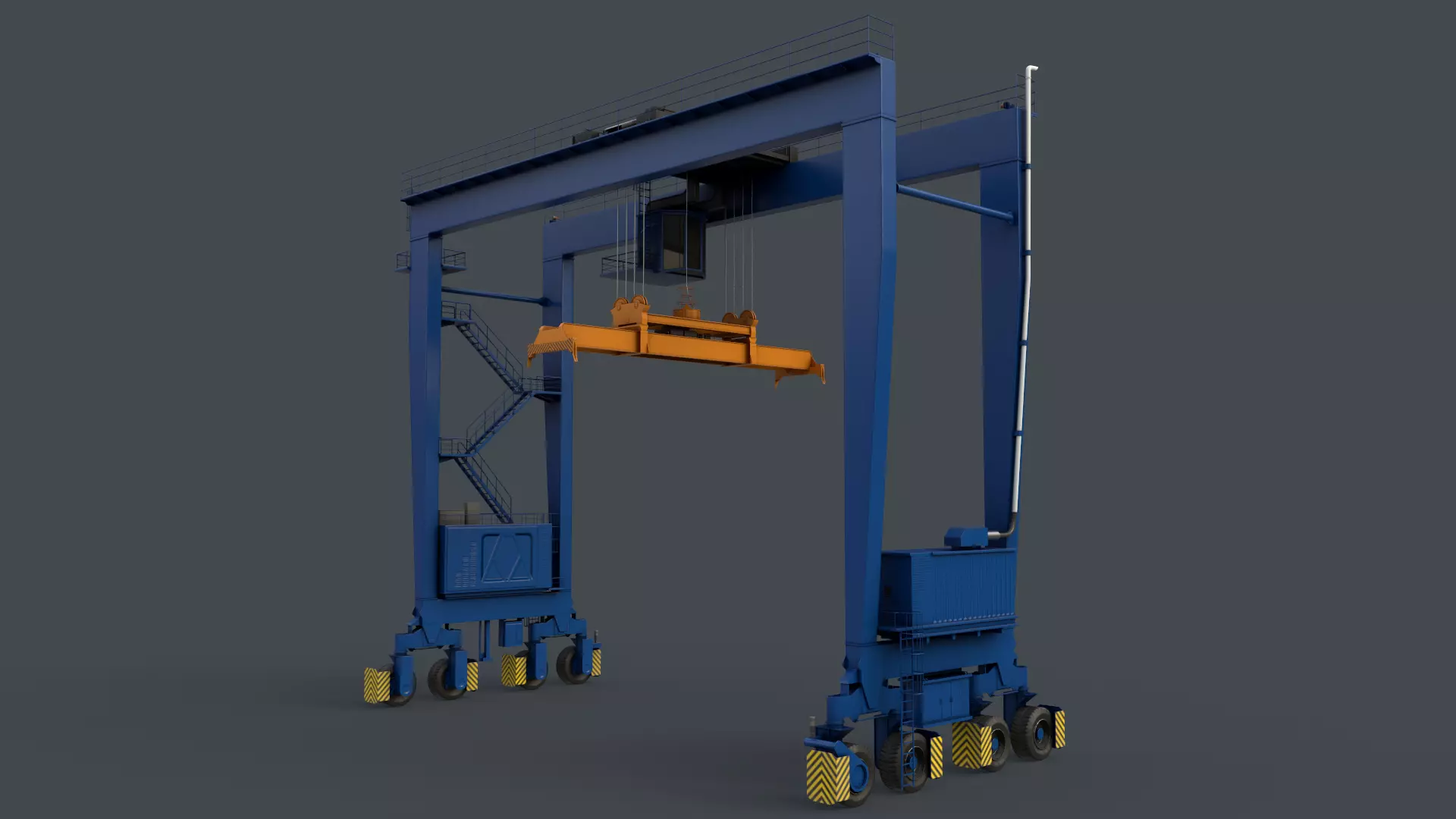 PBR Rubber Tyred Gantry Crane RTG V2 - Blue Low-poly 3D model_0