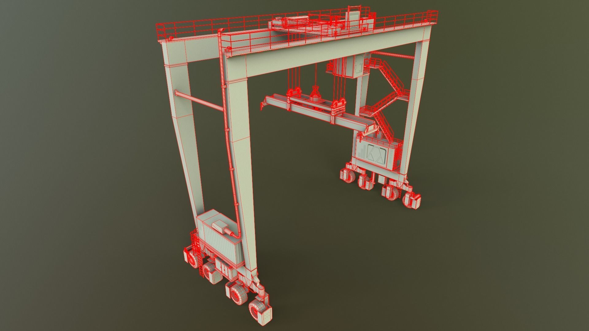 PBR Rubber Tyred Gantry Crane RTG V2 - Blue Low-poly 3D model_15