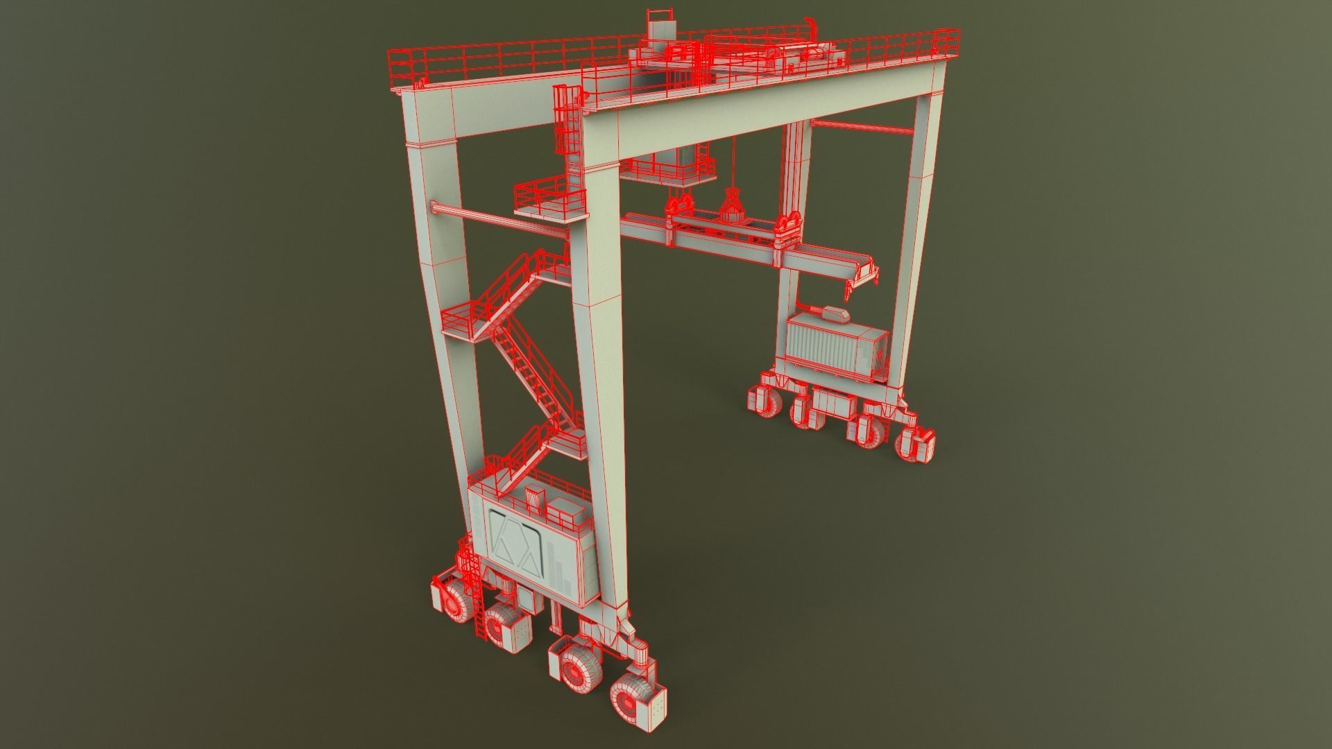 PBR Rubber Tyred Gantry Crane RTG V2 - Blue Low-poly 3D model_21