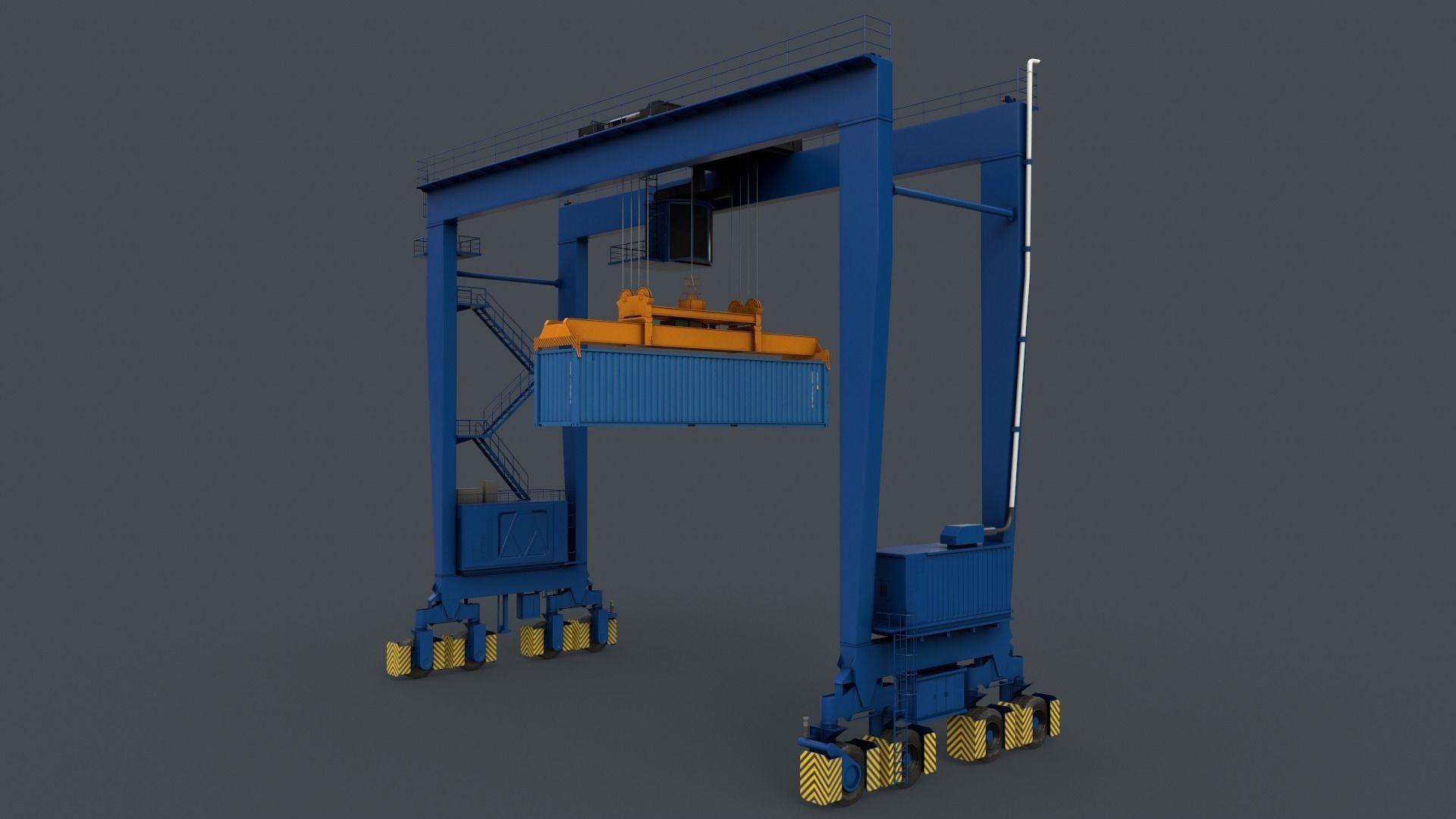 PBR Rubber Tyred Gantry Crane RTG V2 - Blue Low-poly 3D model_11