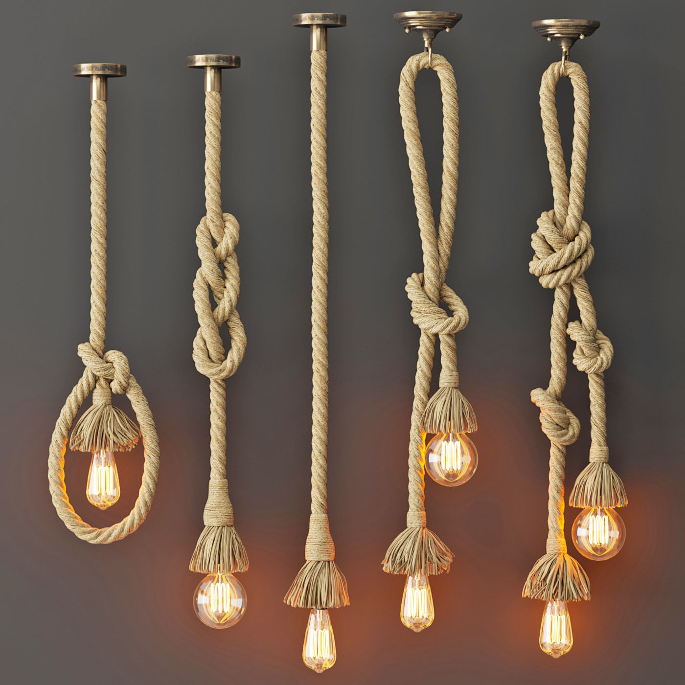 Pendant lamp Rope Double 3D model_2