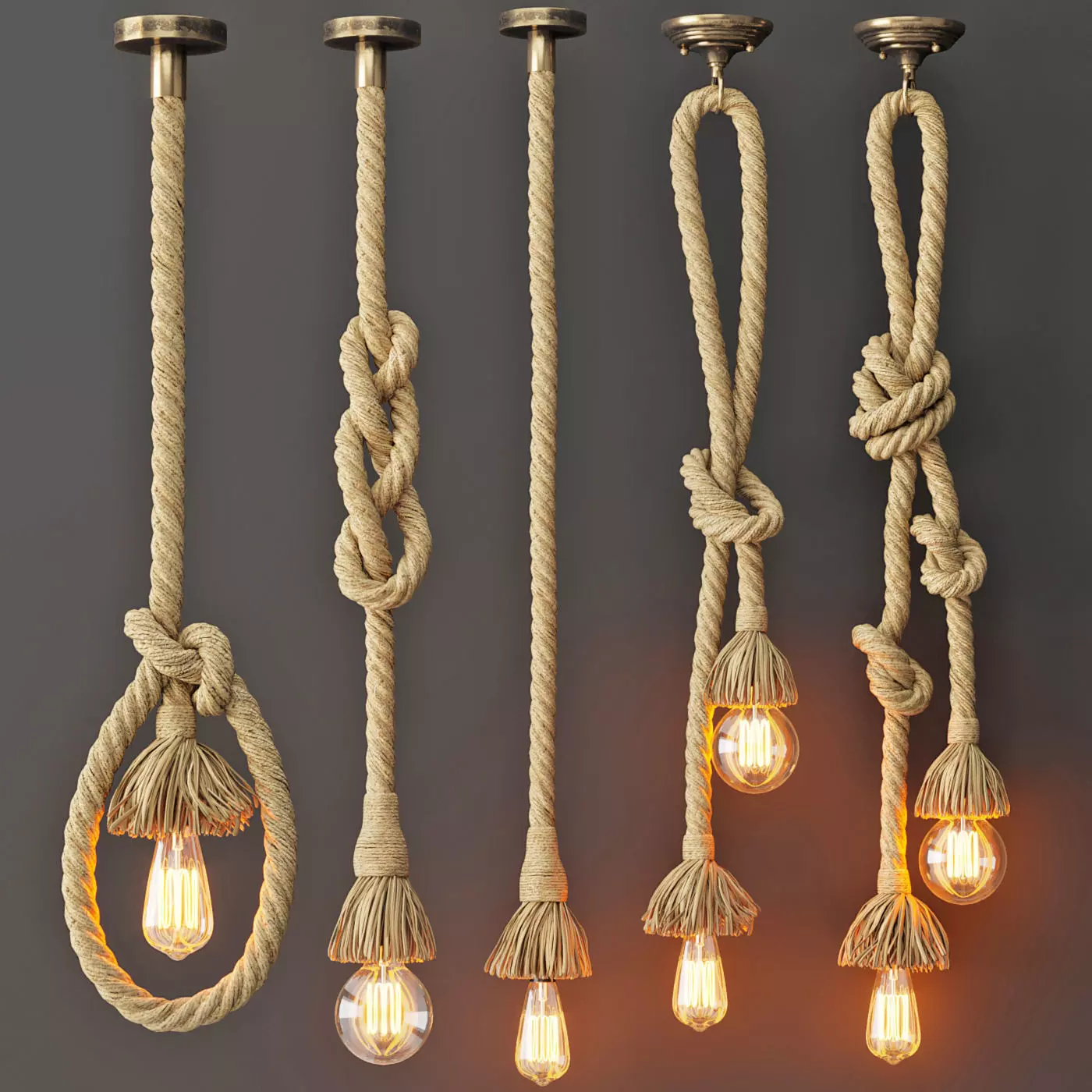Pendant lamp Rope Double 3D model_0