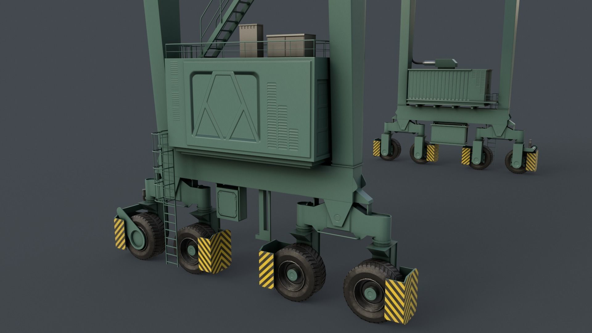 PBR Rubber Tyred Gantry Crane RTG V2 - Green Light Low-poly 3D model_7