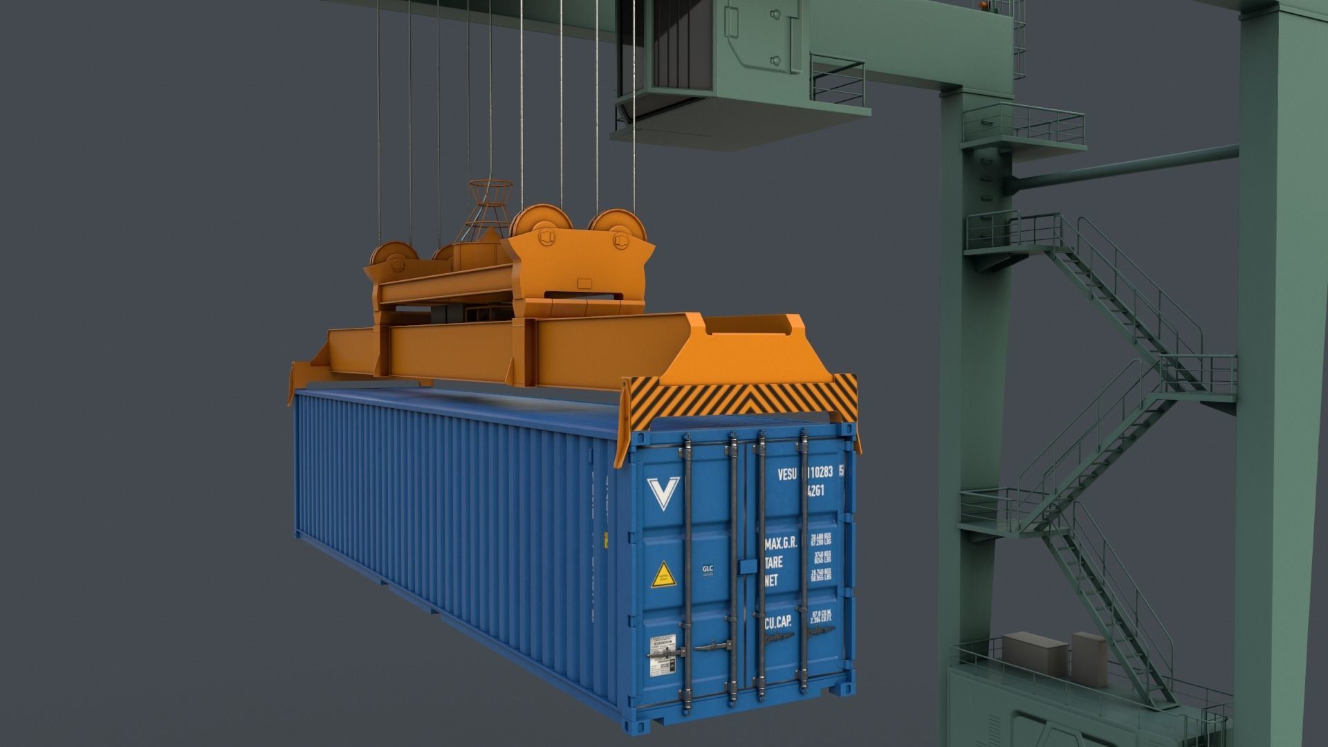 PBR Rubber Tyred Gantry Crane RTG V2 - Green Light Low-poly 3D model_9