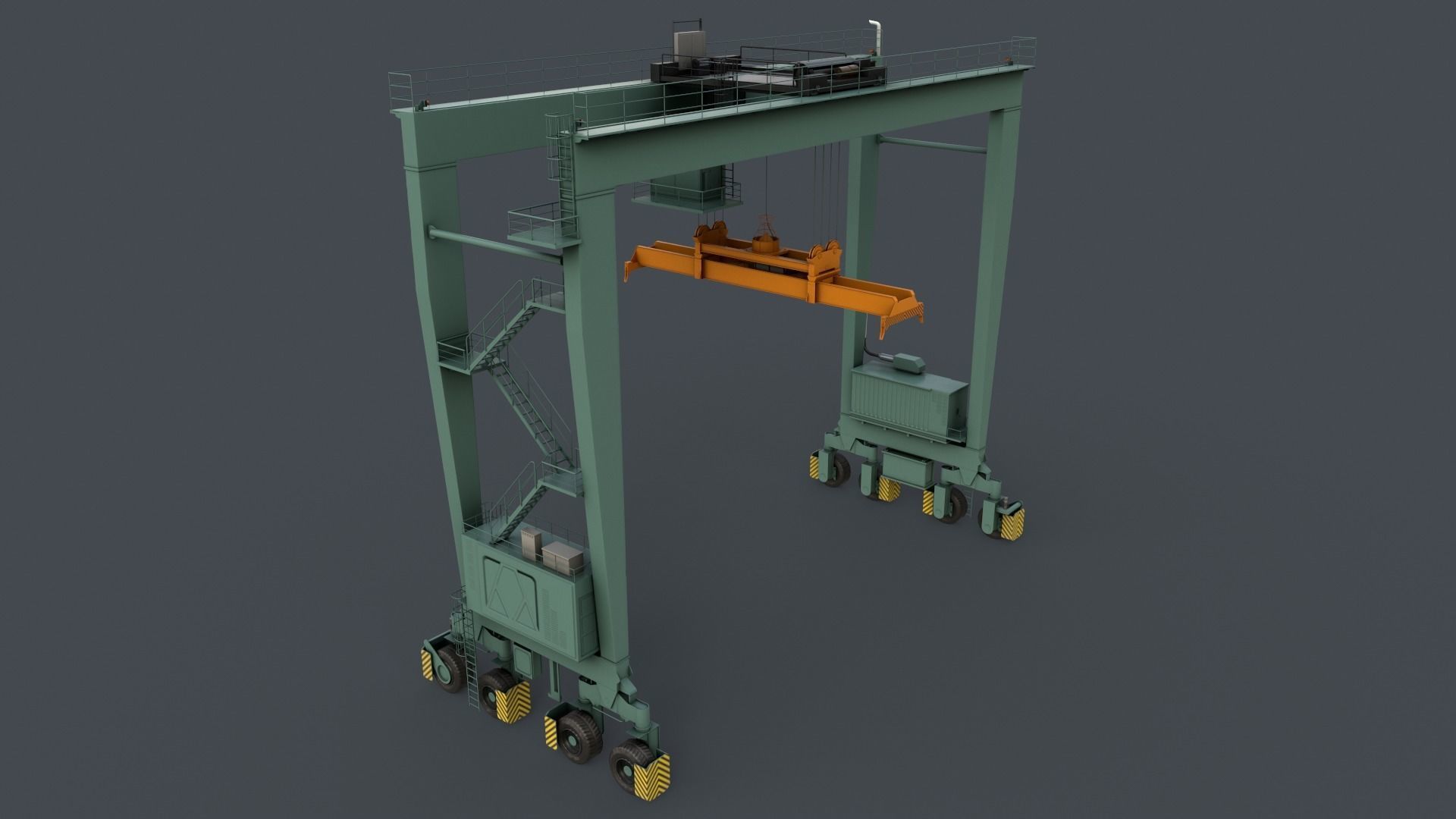 PBR Rubber Tyred Gantry Crane RTG V2 - Green Light Low-poly 3D model_5