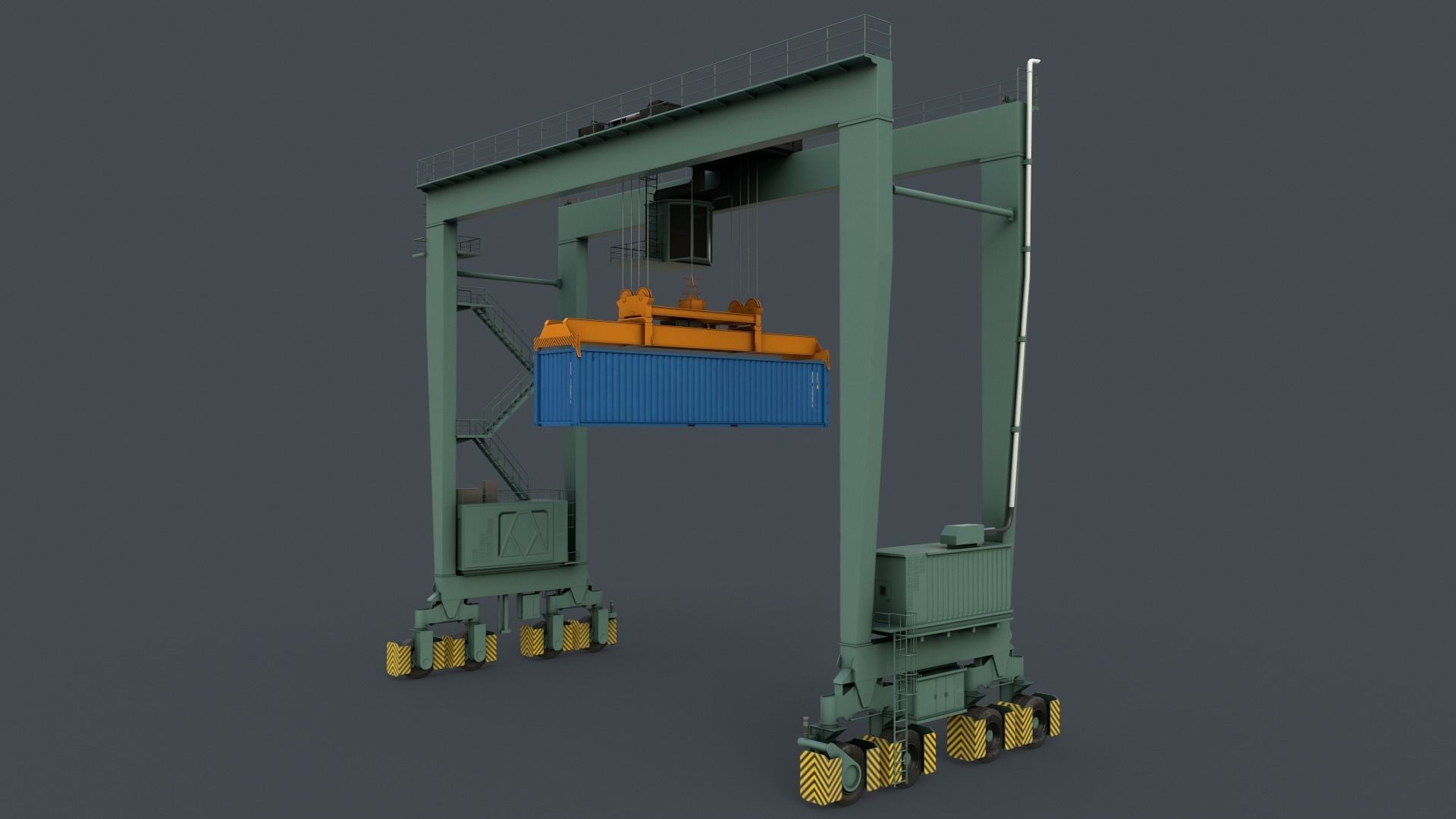 PBR Rubber Tyred Gantry Crane RTG V2 - Green Light Low-poly 3D model_11