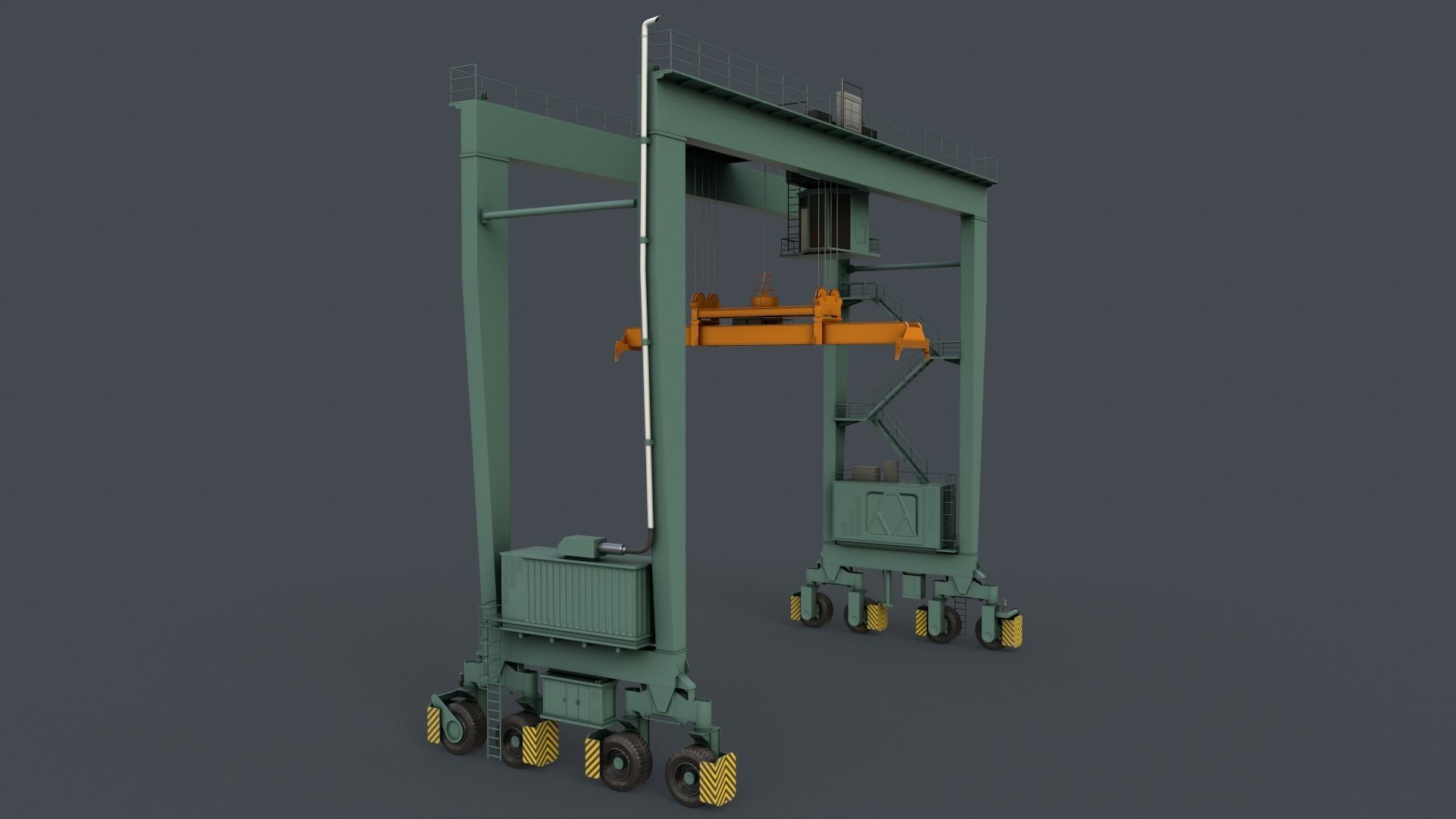 PBR Rubber Tyred Gantry Crane RTG V2 - Green Light Low-poly 3D model_2