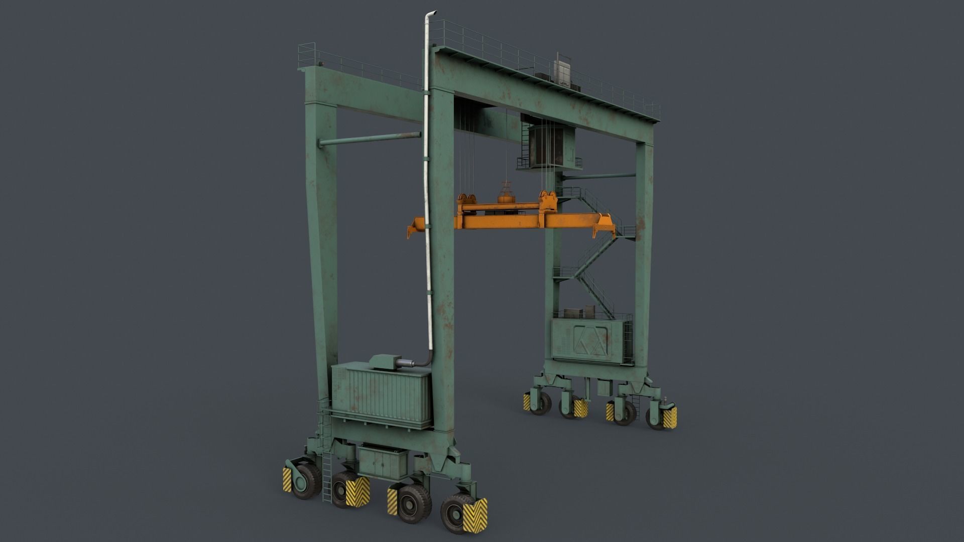 PBR Rubber Tyred Gantry Crane RTG V2 - Green Light Low-poly 3D model_3