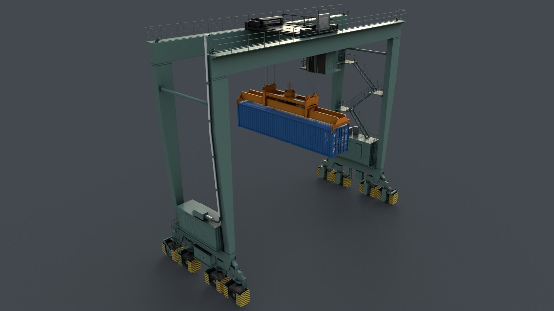 PBR Rubber Tyred Gantry Crane RTG V2 - Green Light Low-poly 3D model_12