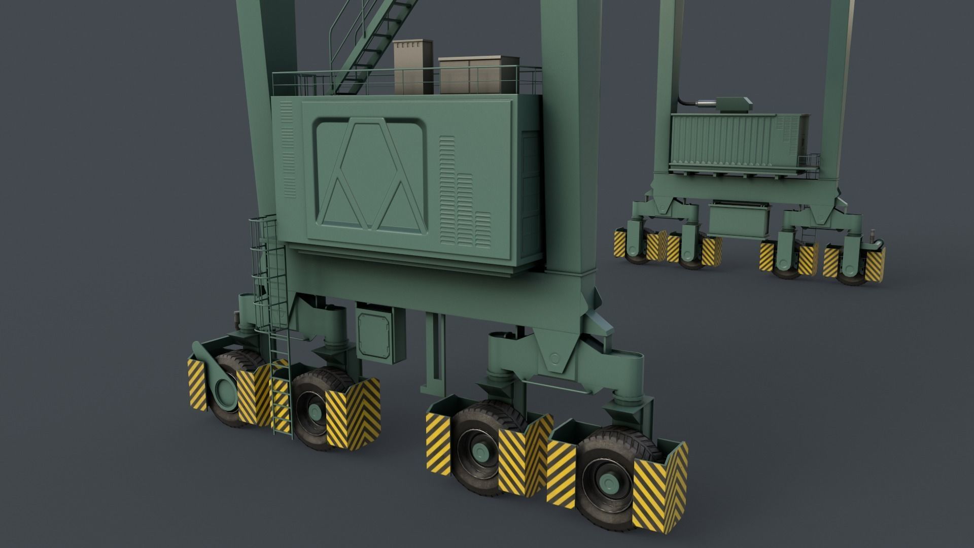 PBR Rubber Tyred Gantry Crane RTG V2 - Green Light Low-poly 3D model_8