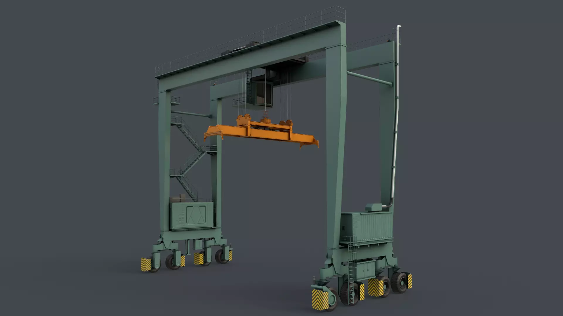 PBR Rubber Tyred Gantry Crane RTG V2 - Green Light Low-poly 3D model_0