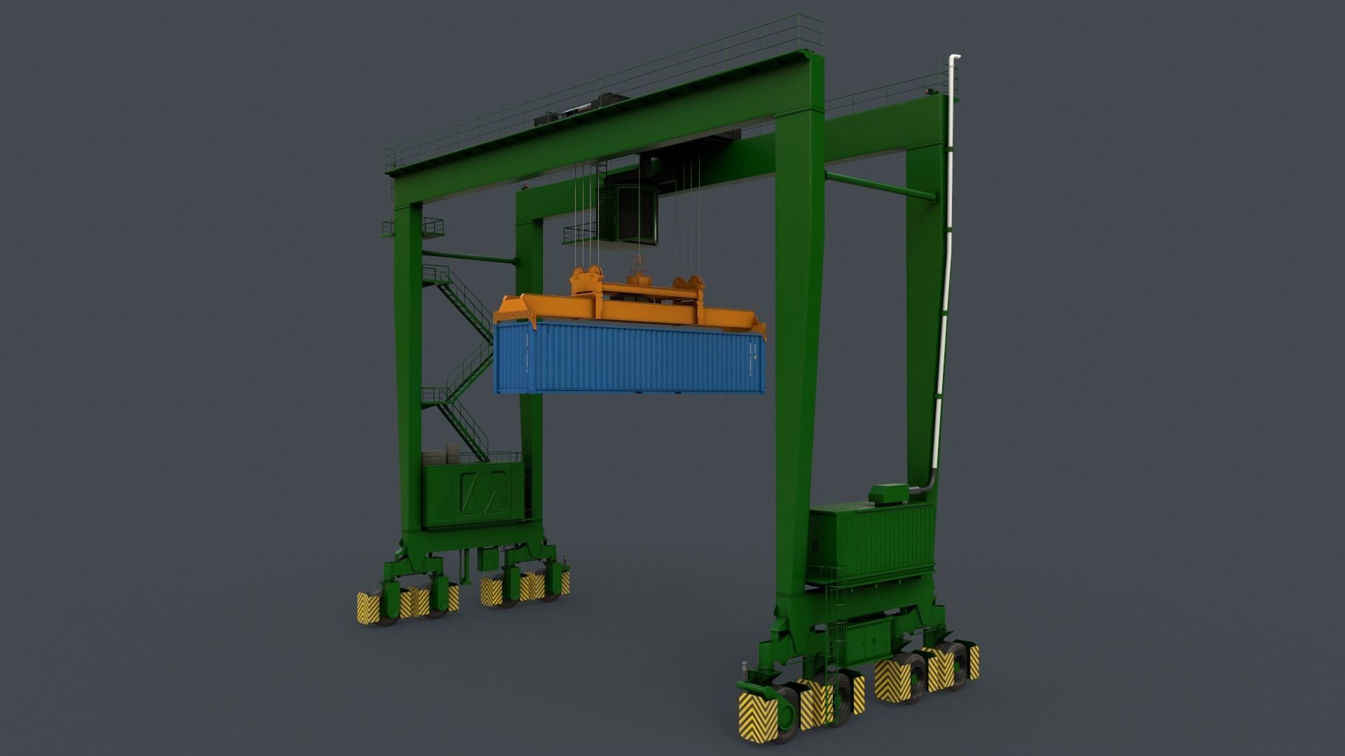 PBR Rubber Tyred Gantry Crane RTG V2 - Green Low-poly 3D model_11