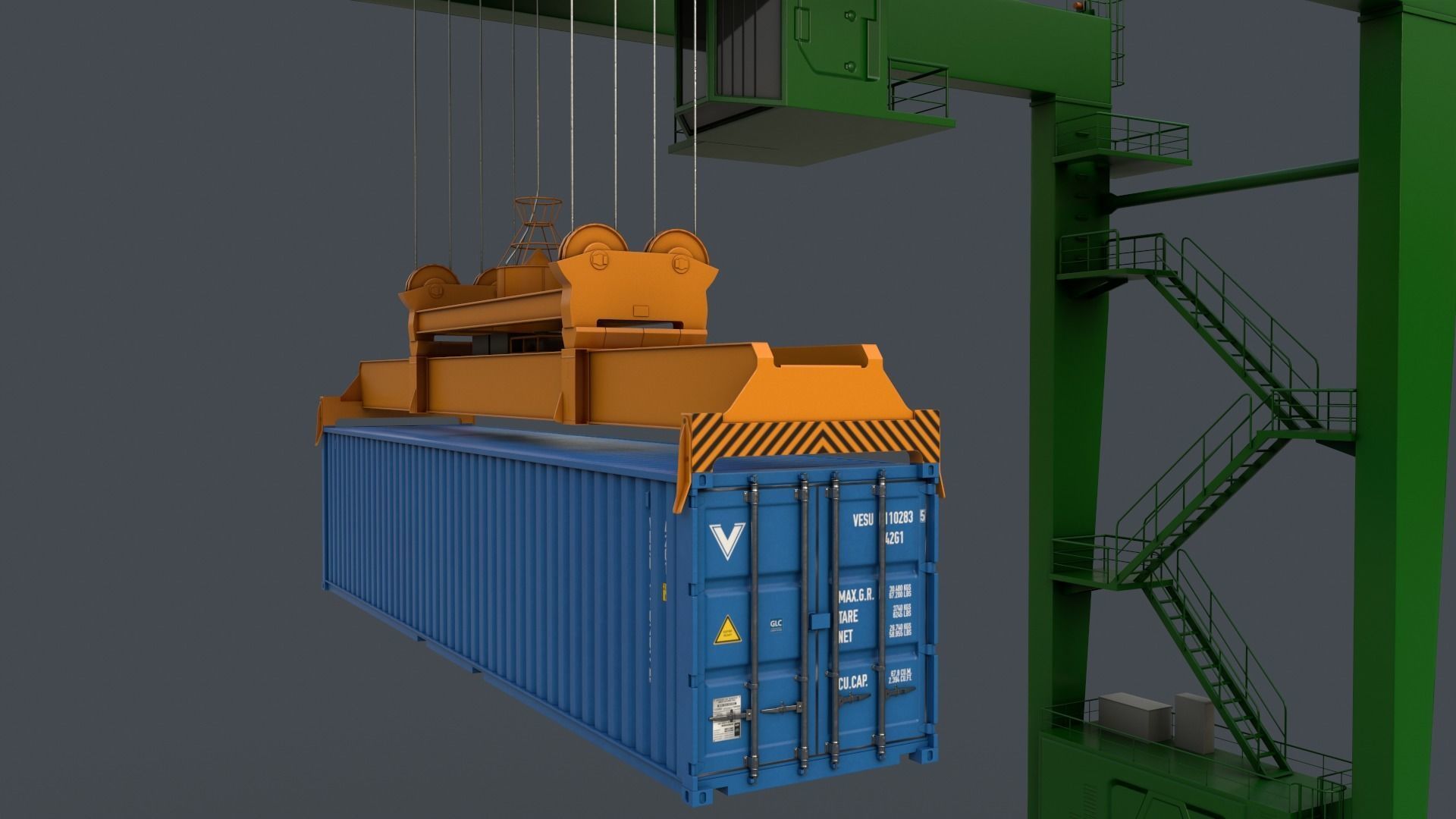 PBR Rubber Tyred Gantry Crane RTG V2 - Green Low-poly 3D model_9