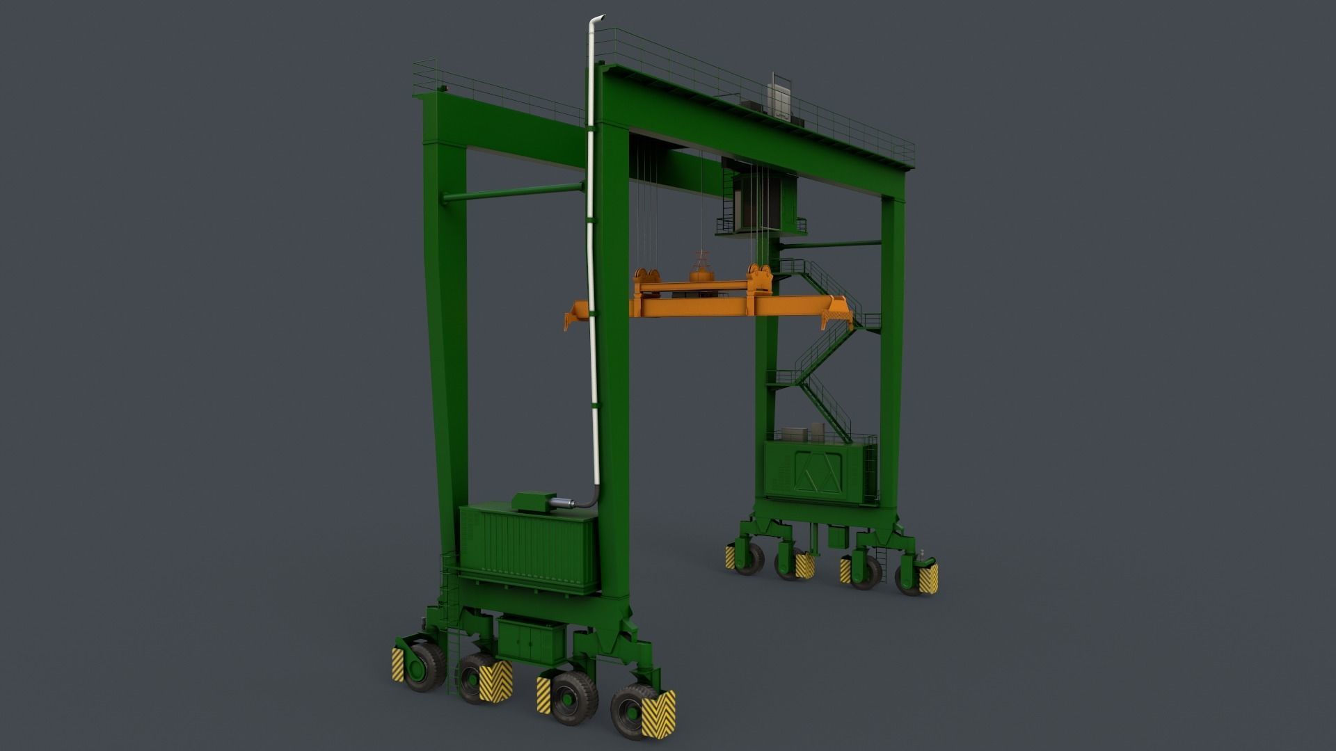 PBR Rubber Tyred Gantry Crane RTG V2 - Green Low-poly 3D model_2