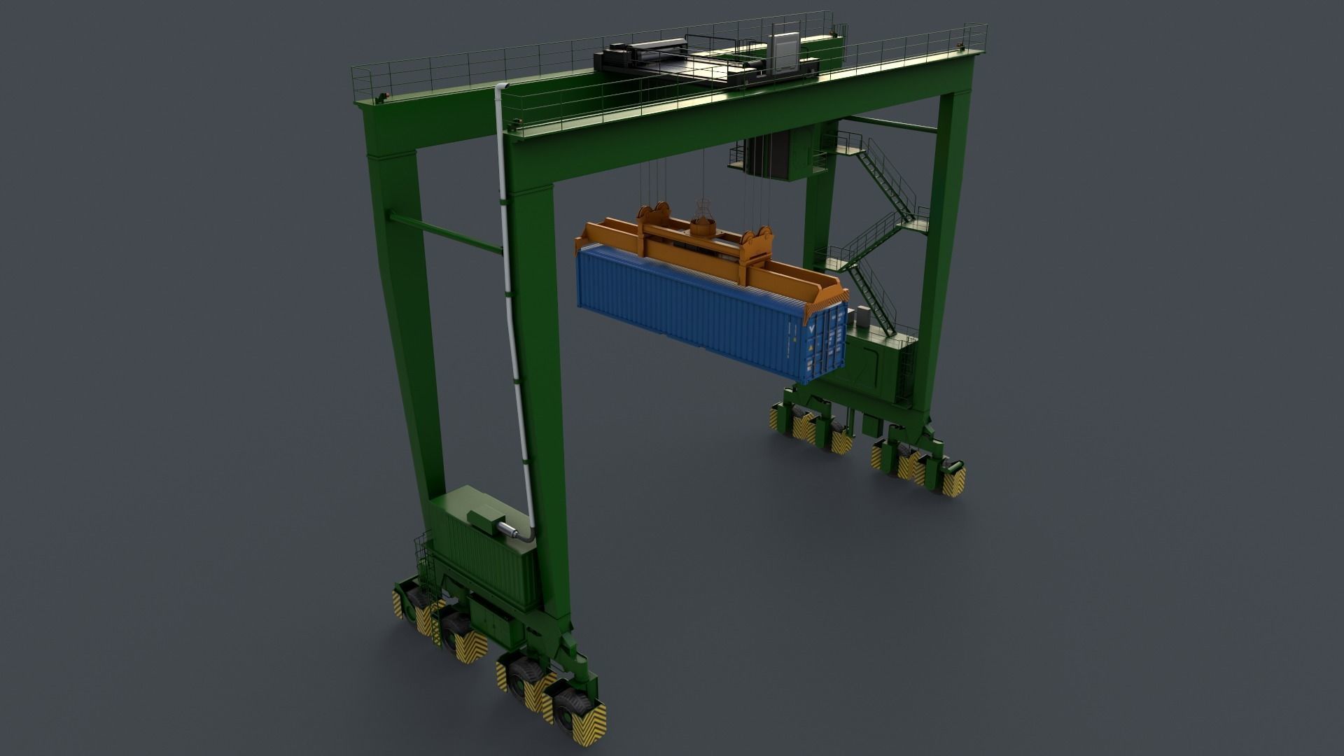 PBR Rubber Tyred Gantry Crane RTG V2 - Green Low-poly 3D model_12