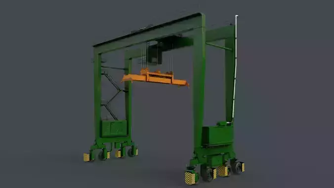 PBR Rubber Tyred Gantry Crane RTG V2 - Green Low-poly 3D model