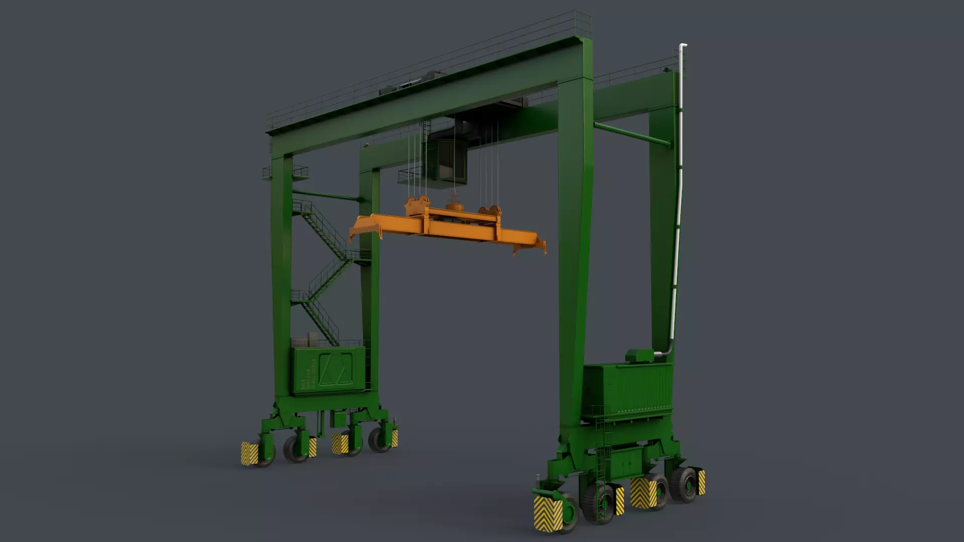 PBR Rubber Tyred Gantry Crane RTG V2 - Green Low-poly 3D model_0