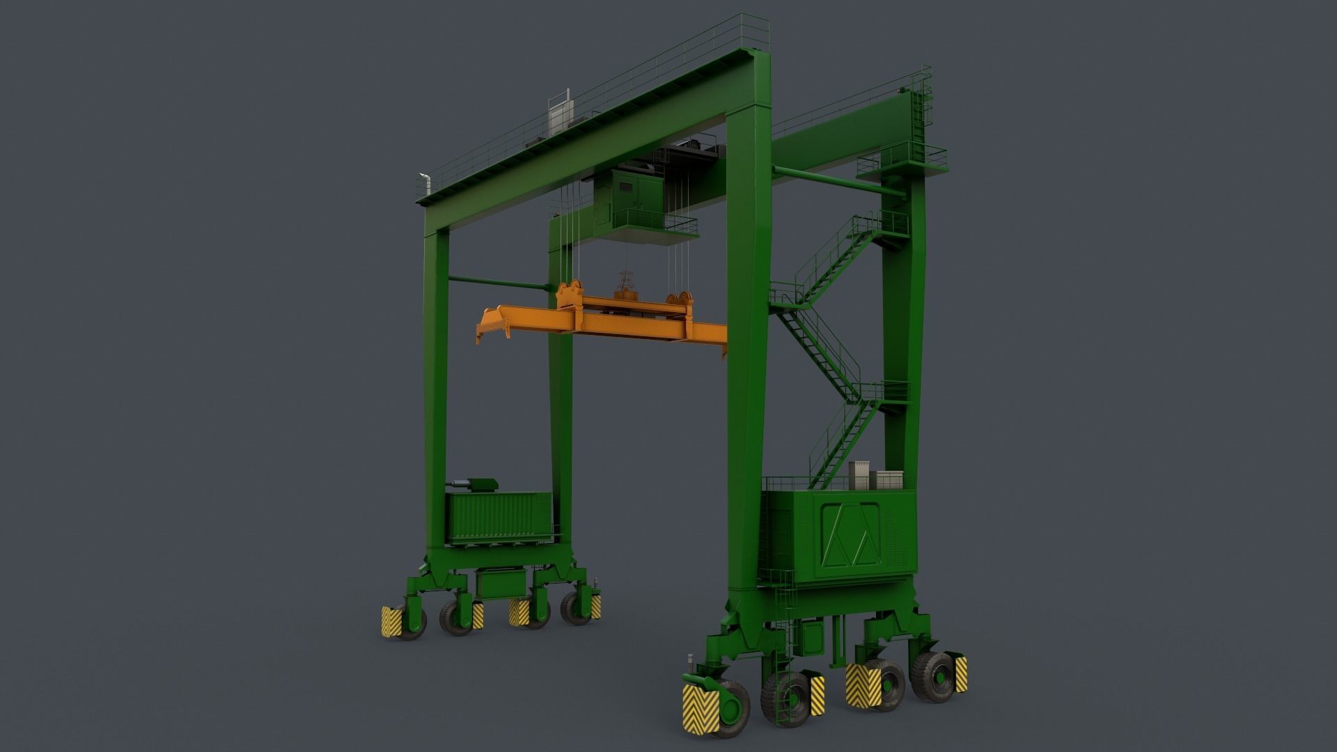 PBR Rubber Tyred Gantry Crane RTG V2 - Green Low-poly 3D model_4