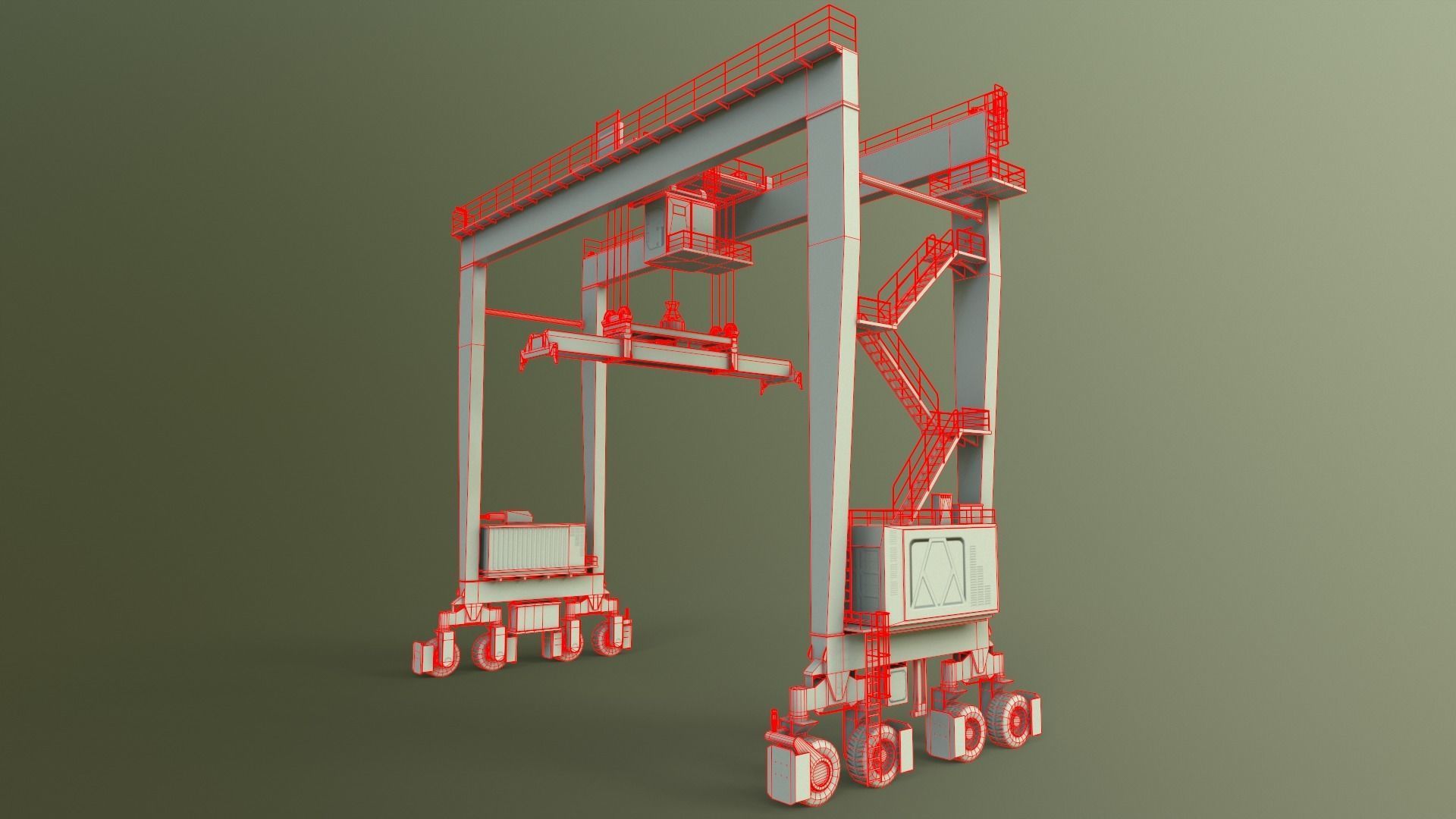 PBR Rubber Tyred Gantry Crane RTG V2 - Green Low-poly 3D model_17