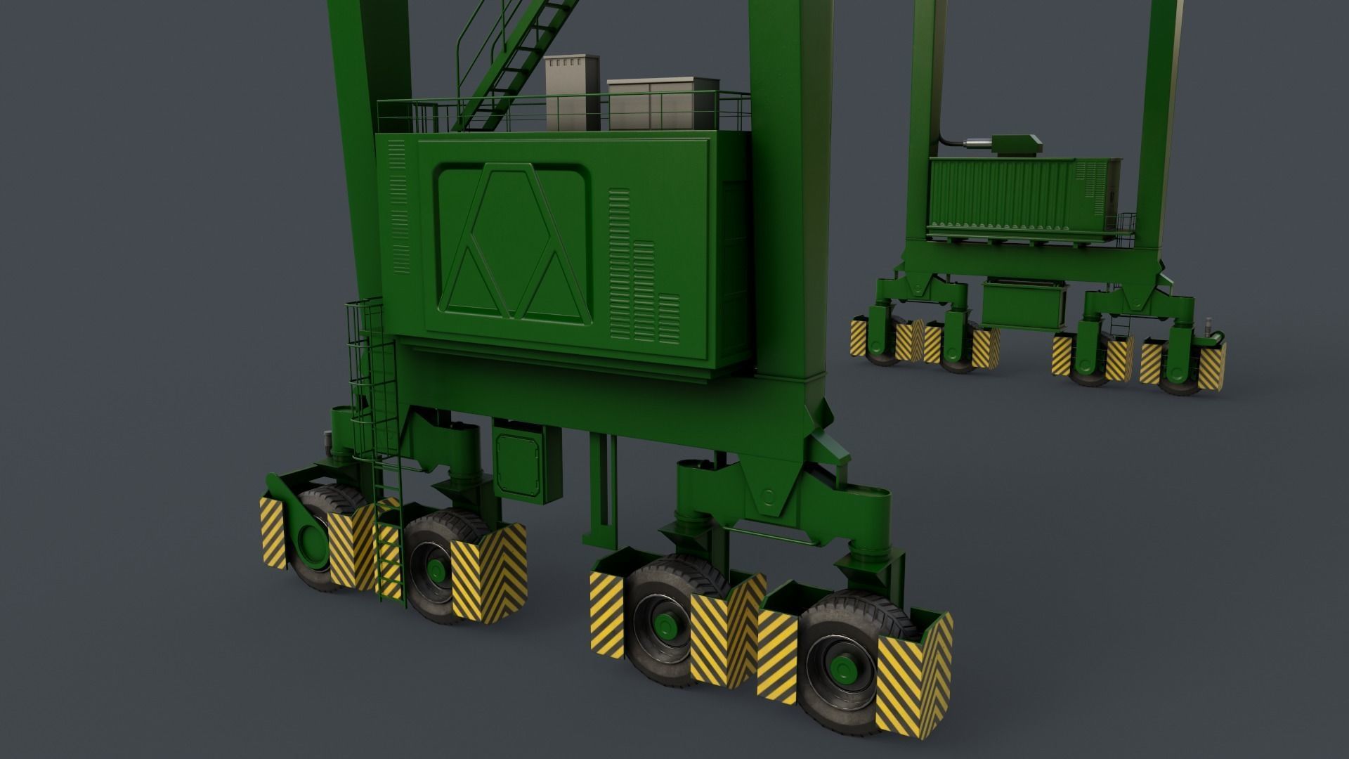 PBR Rubber Tyred Gantry Crane RTG V2 - Green Low-poly 3D model_8